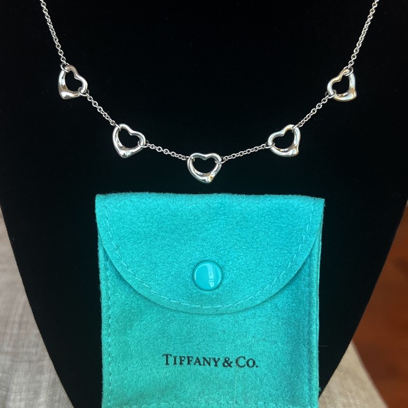 Tiffany & Co Sterling Silver Elsa Peretti Five Open Heart Necklace - Picture 5 of 7